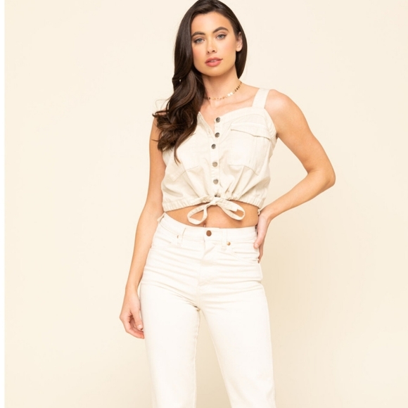 Free People Tops - Free People Palm Dessert Denim Sleeveless Crop Top Size Small